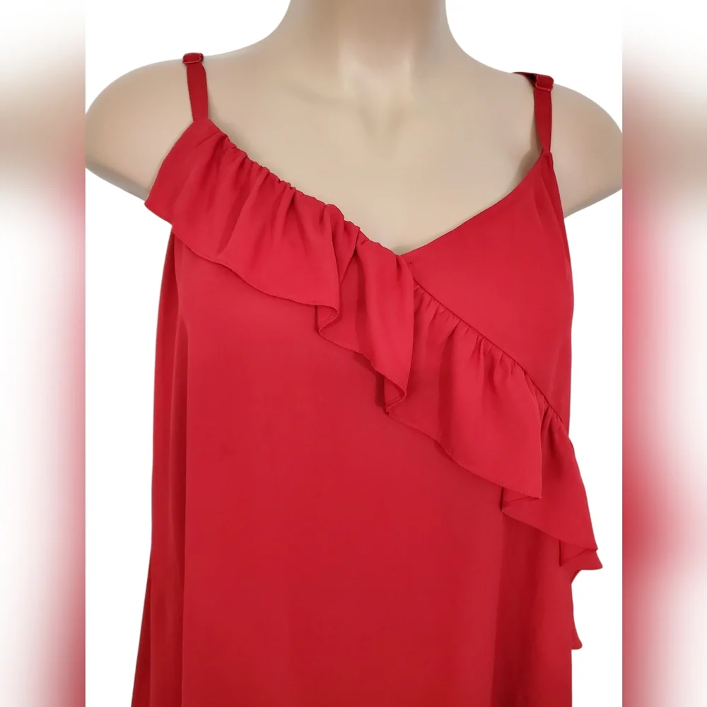 Torrid Georgette Diagonal Ruffle Front Cami Adjustable Straps Pre-Owned Sz 4 Red - Picture 4 of 13